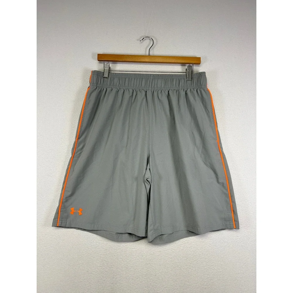 Athletic Under Armour‎ Mens Large Gray Orange Loose Fit Gym Training Shorts